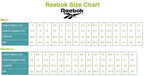 größen adidas vs reebok|Reebok size chart men.